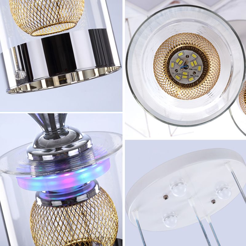 Moderne cilindrische hanglamp Licht bevestiging helder glas eetkamer ophanging licht in zilver