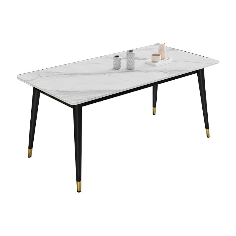 Sintered Stone Top Dining Table Simplicity Rectangle Table with 4 Iron Legs