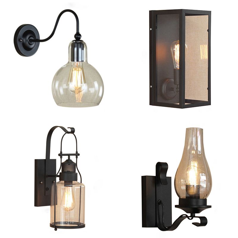 Industrial Jug Sconce Light Glass Shade 1-Light Wall Sconce Lamp in Black