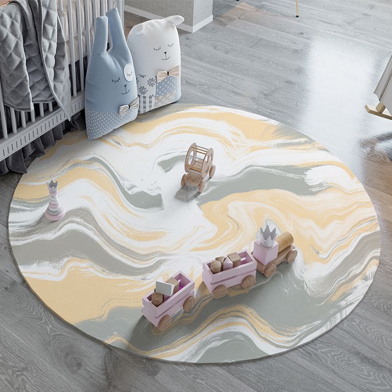 Round Contemporary Rug Living Room Abstract Pattern Carpet Stain Resistant Indoor Rug