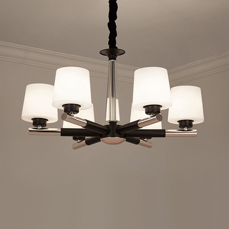 Tapered Frosted White Opal Glass Chandelier Simplicity Living Room Suspension Light in Black
