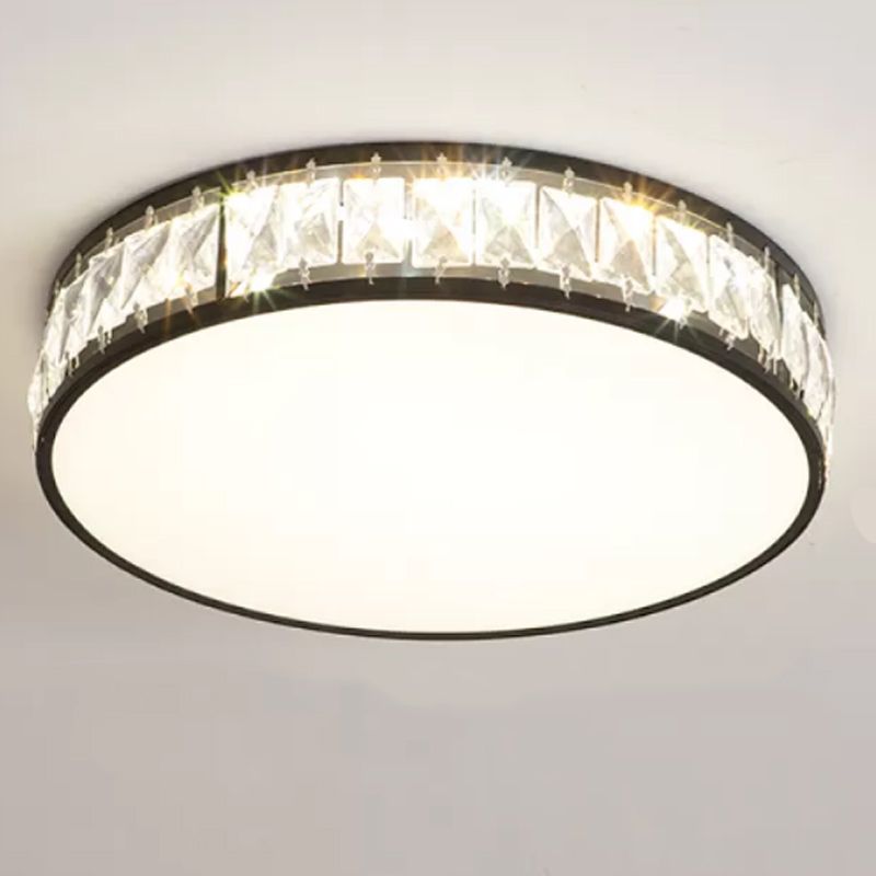 Modern Metal Ceiling Light Geometric Shape Flush Mount with Crystal Shade for Living Room