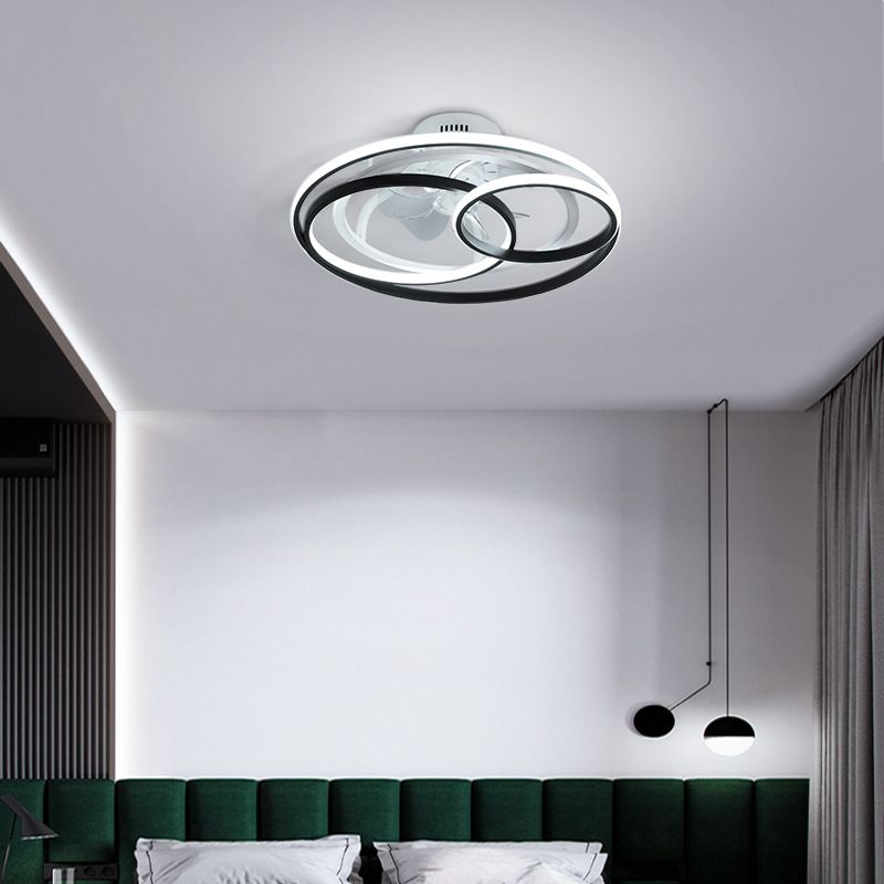 Schwarz-Weiß-Schleifen halb Flush Light Minimalist Acryl 7-Blade-LED-Deckenlüftungslampe mit Fernbedienung