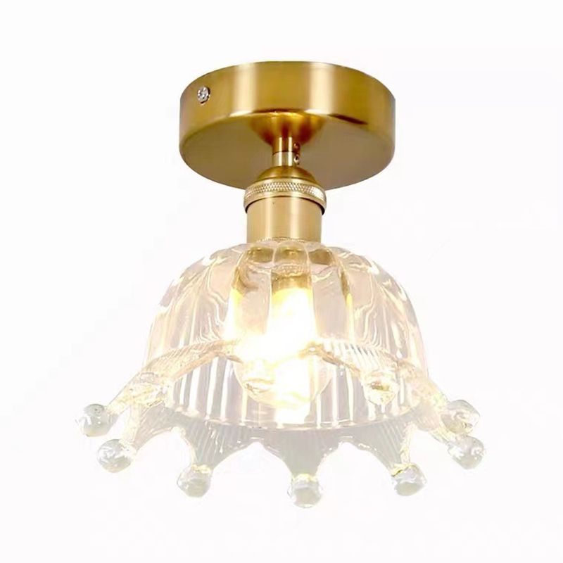 1 lumière transparente en verre semi-flustion Mont plafonnier plafonnier vintage hall et hall semi Flush Mount