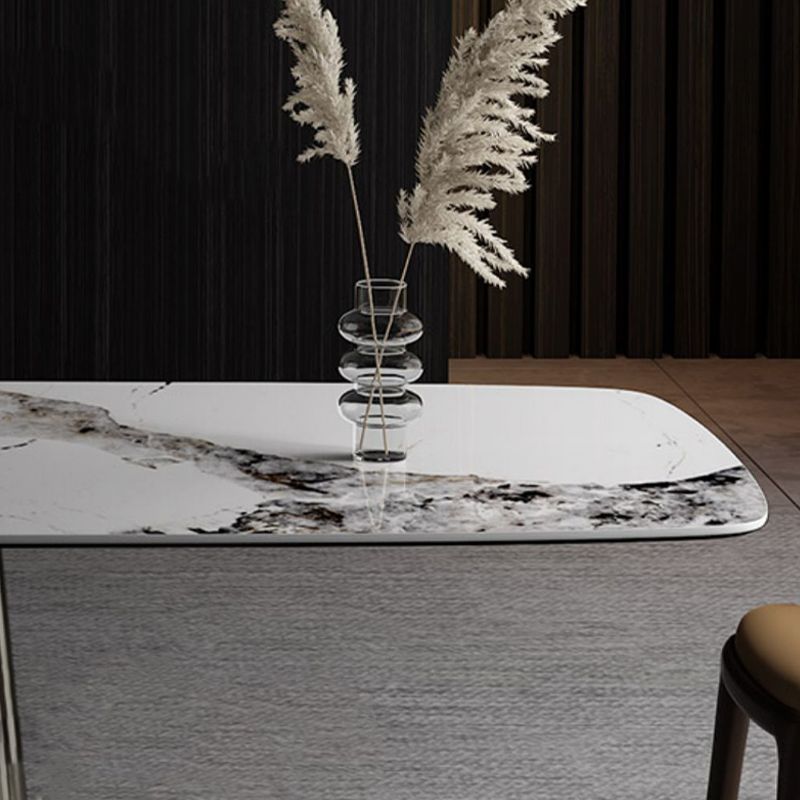 Traditional Luxury Rectangle Dining Table Stone Top Pedestal Casual Dining Table