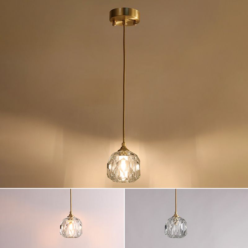 Gold Single Pendant Light in Modern Luxury Style Copper Globe Hanging Lamp with Crystal Shade