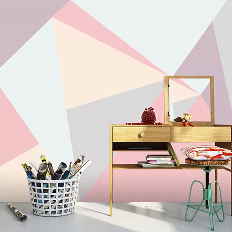 Extra Large Color Block Mural Wallpaper Home Decoration Wall Art in Pink and Blue, Stain-Resistant