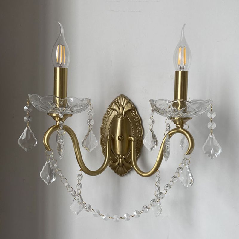 Candle Shape Crystal Wall Sconces Modern 1/2 Light Wall Mount Light Fixture in Gold