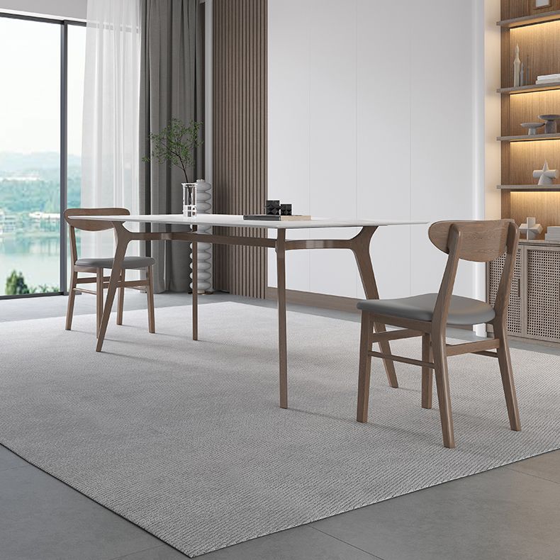 Sintered Stone Top White Table for Restaurant Modern Table with Wooden Base and 4 Legs