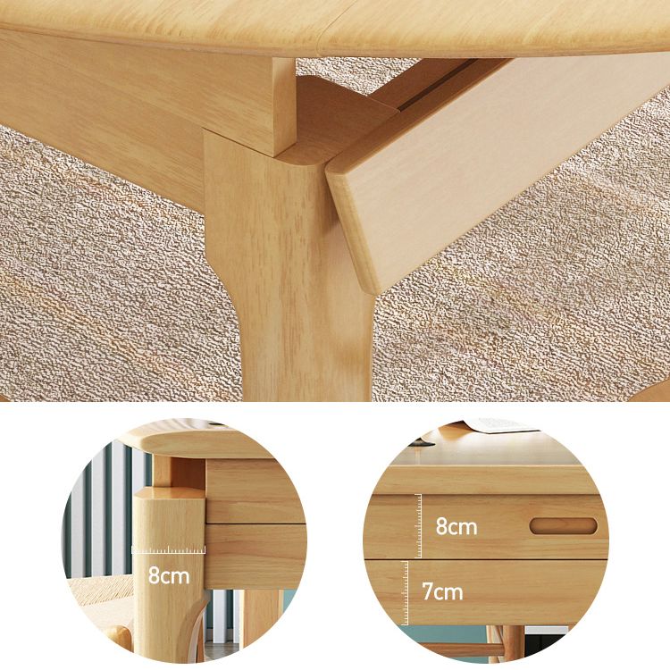 Modern Style Solid Wood Dining Table Brown Round Drop-Leaf Table with 4 Legs