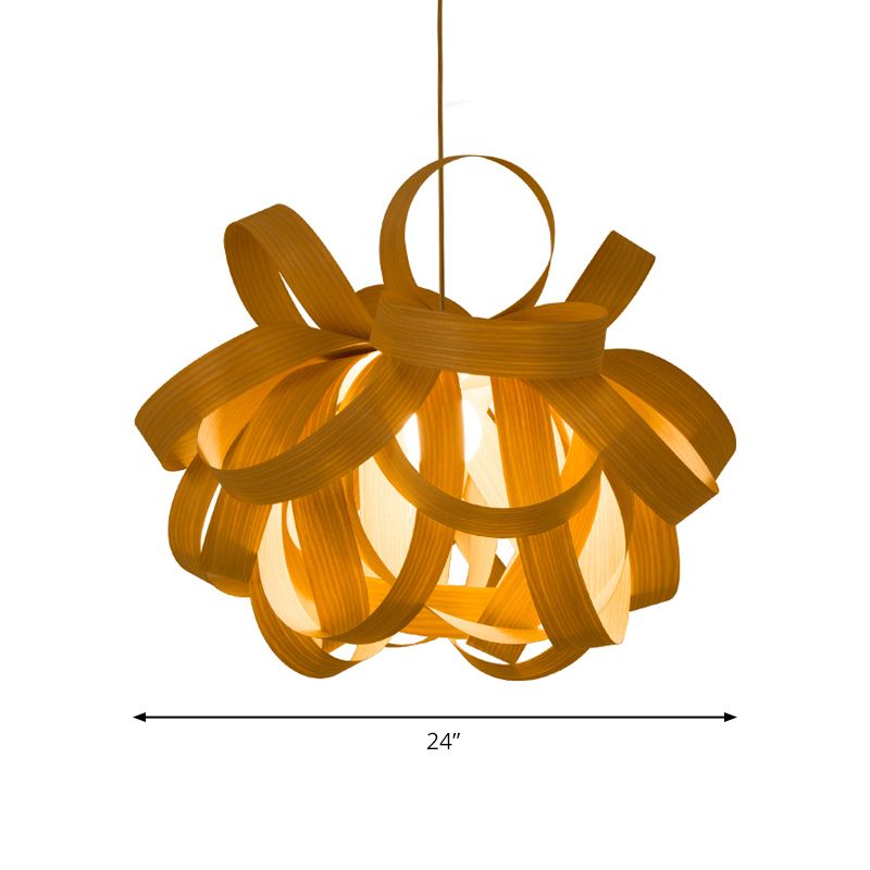 18"/23.5" Wide Twist Pendant Lamp Contemporary Wooden 1 Light Living Room Hanging Light in Beige