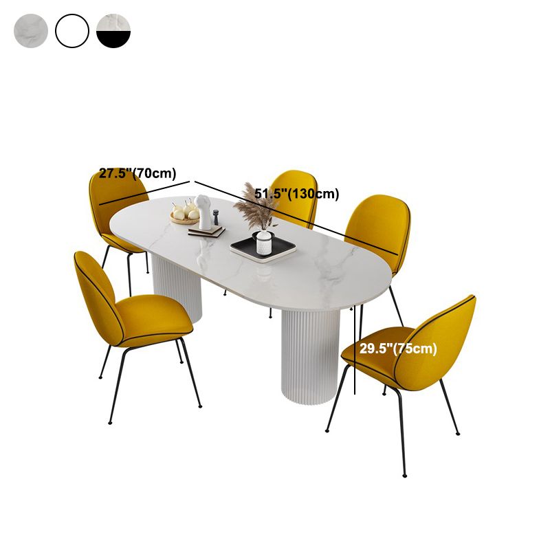Oval Sintered Stone Dining Table Modern White-black Furniture with Double Pedestal Base