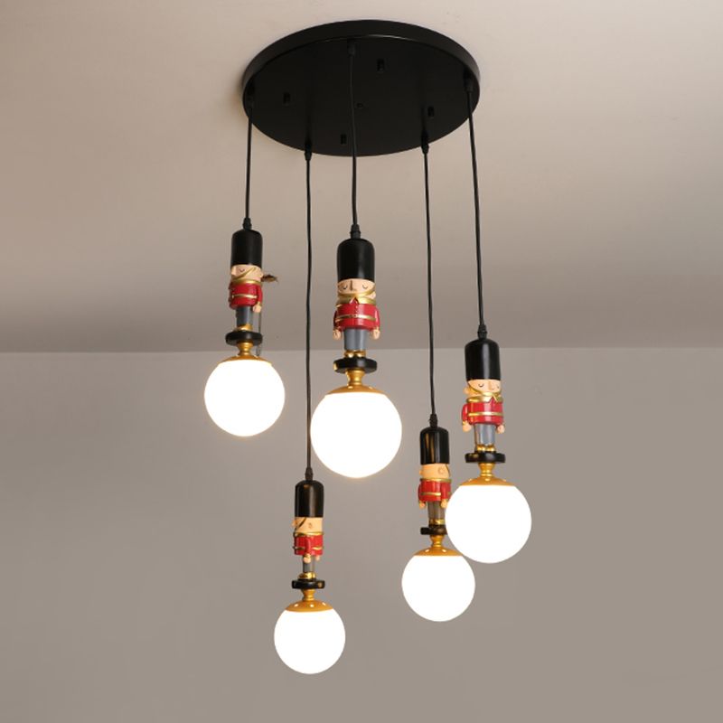 Sphere Shade Bedroom Multi Ceiling Light Cream Glass Kids Multi Light Pendant with Decorative Figurine