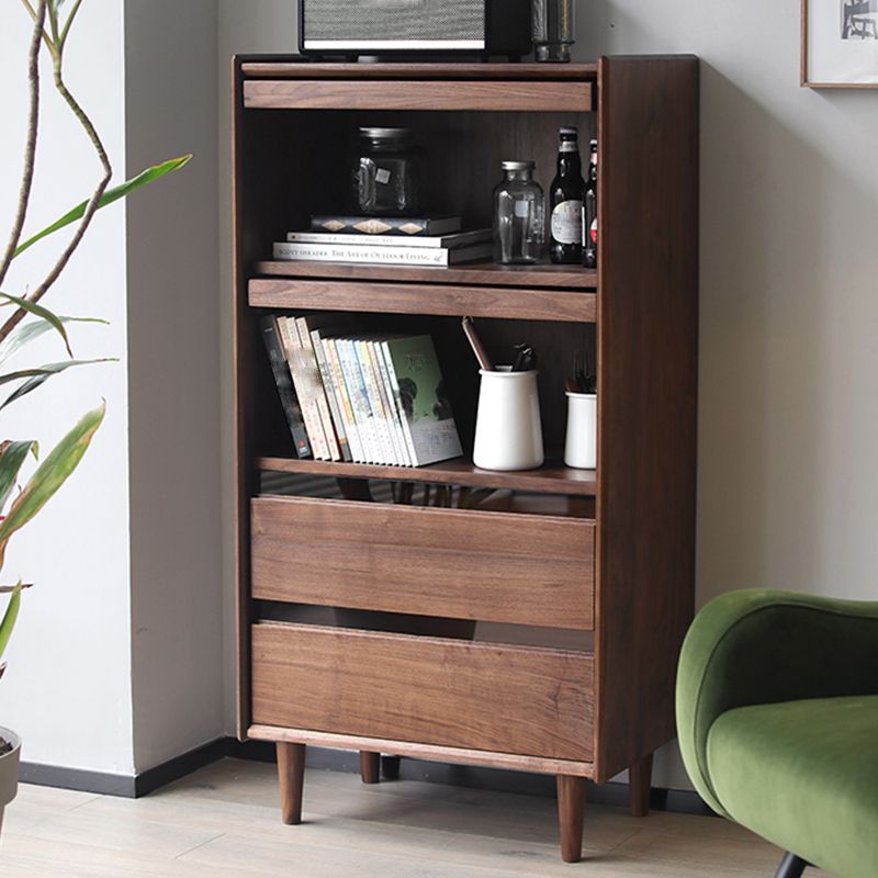 Mid-Century Modern Side Cabinet Solid Wood Glass Paned Accent Cabinet