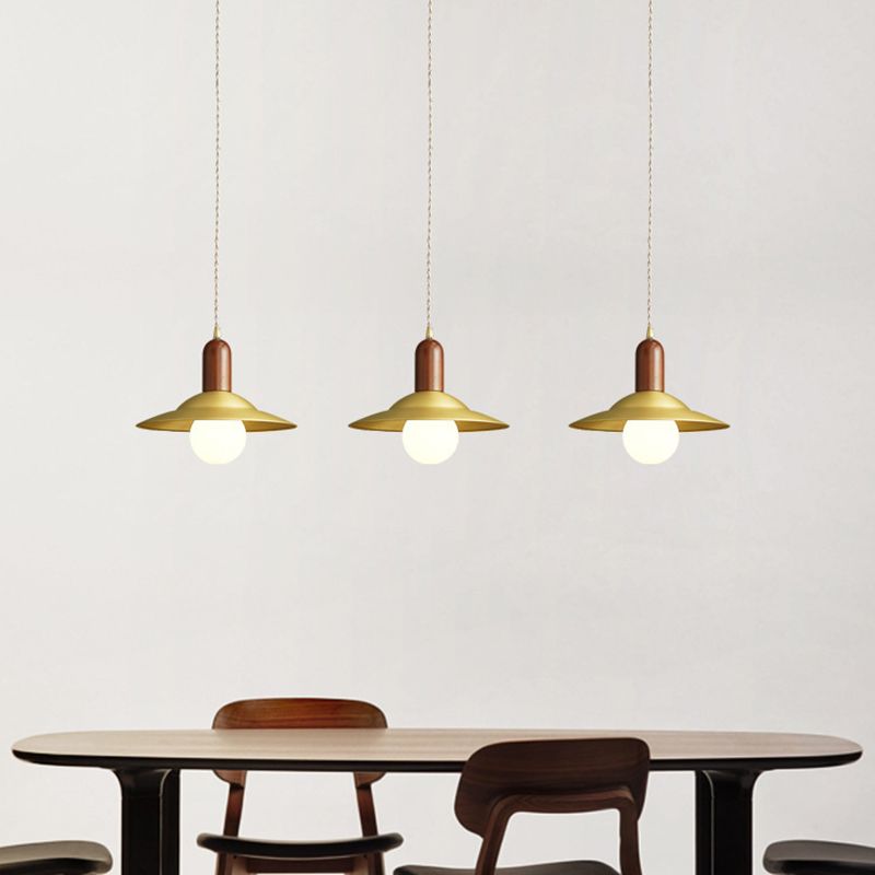 Modern Saucer Metal Hanging Lamp Kit 1 Light Suspension Pendant in Brass for Dining Room