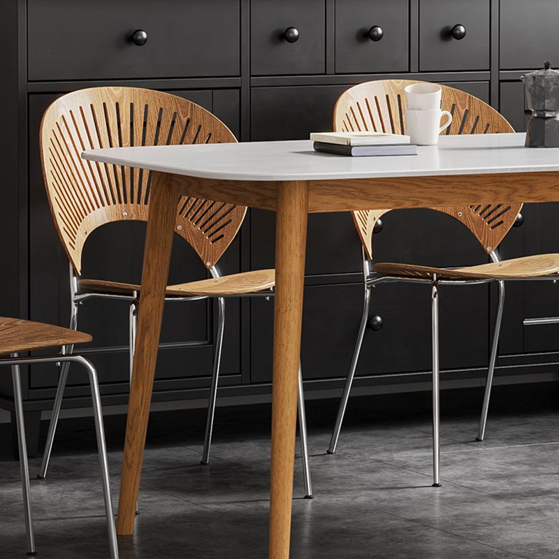 Modern Rectangle Table Sintered Stone Table with Wood Legs for Home