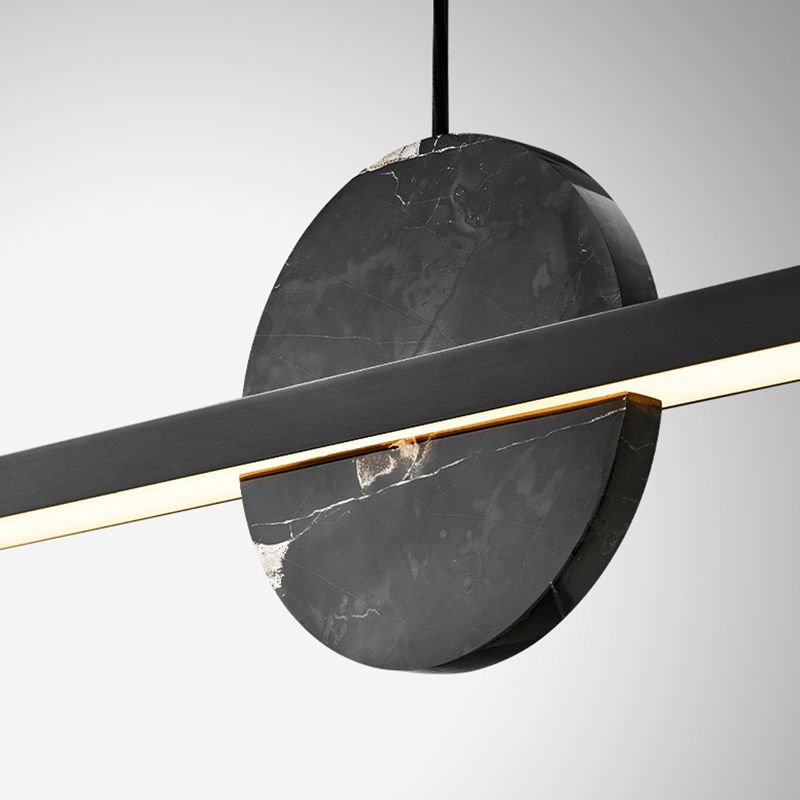 Linear LED Kitchen Island Fixture in Black / Gold Brass and Marble Ceiling Pendant