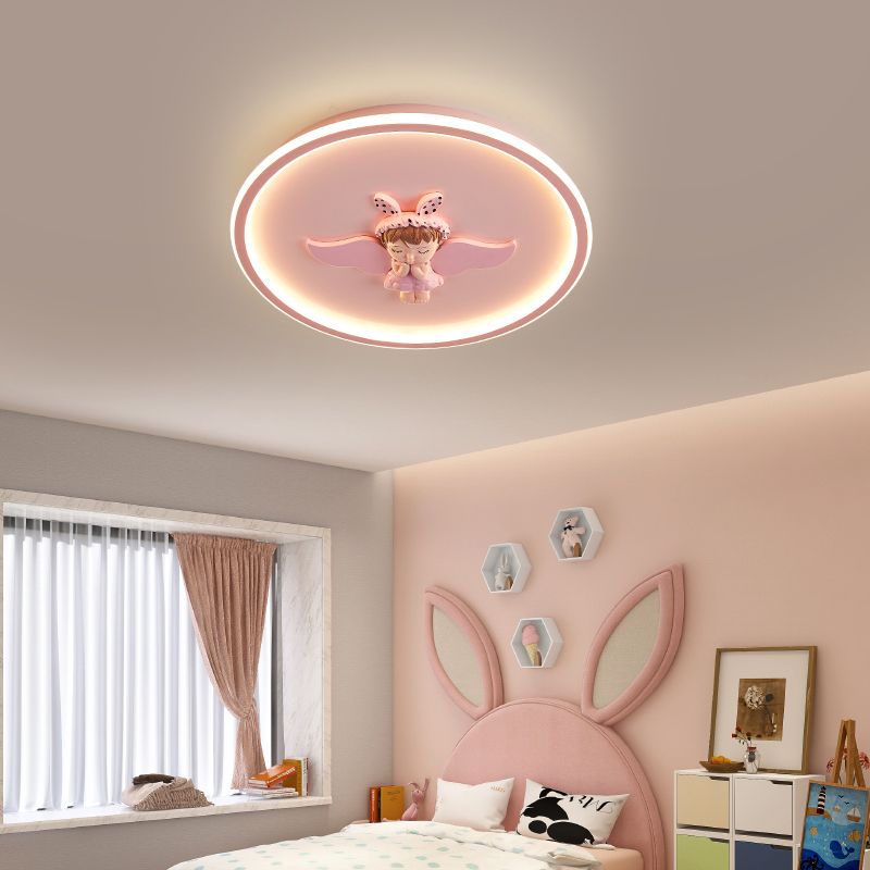 Children's Room Flush Mount Ceiling Light Modern Cartoon Cute Girl Bedroom Princess Room Net Red Angel Pink Round Lamps