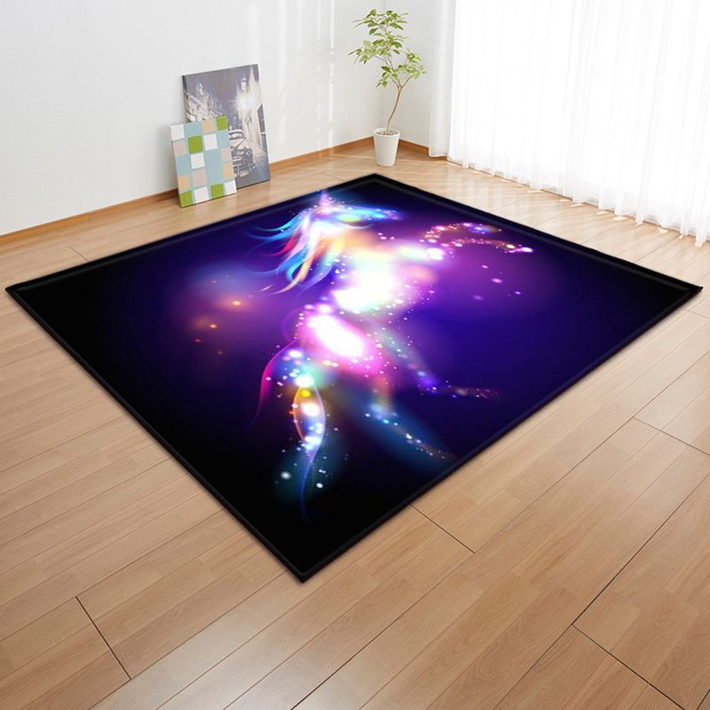 Dark Purple Modern Rug Polyester Horse Indoor Rug Washbale Rug for Home Decor