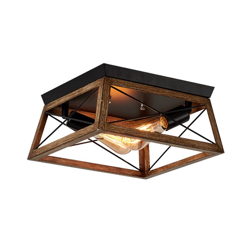 Metal Square Flush Mount Light Industrial 2 Lights Flush Mount Ceiling Fixture in Black