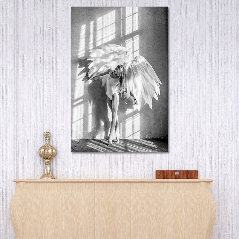 Vintage-Ballerina-Wandkunst auf Leinwand, strukturierte graue Wanddekoration für das Wohnzimmer