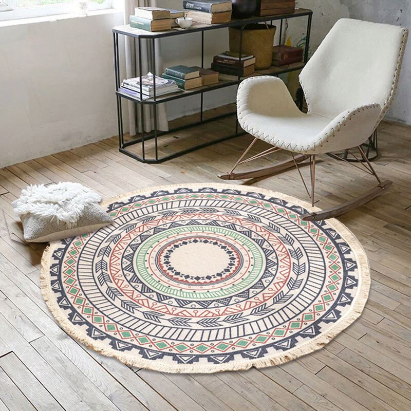Boho Mandala Area Rug Multicolor Cotton Rug Pet Friendly Carpet for Bedroom