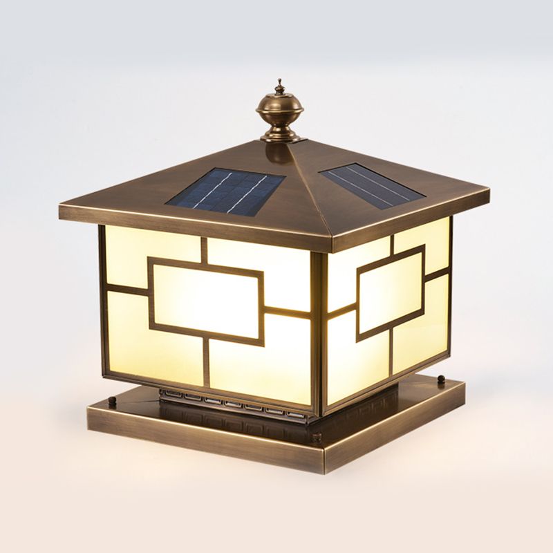 Square Shape Metal Pillar Lamp Modern Style Waterproof Outdoor Light in Bronze