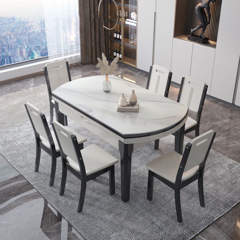 Foldable Dinette Table with Wood Base Modern Stone Top Dining Table