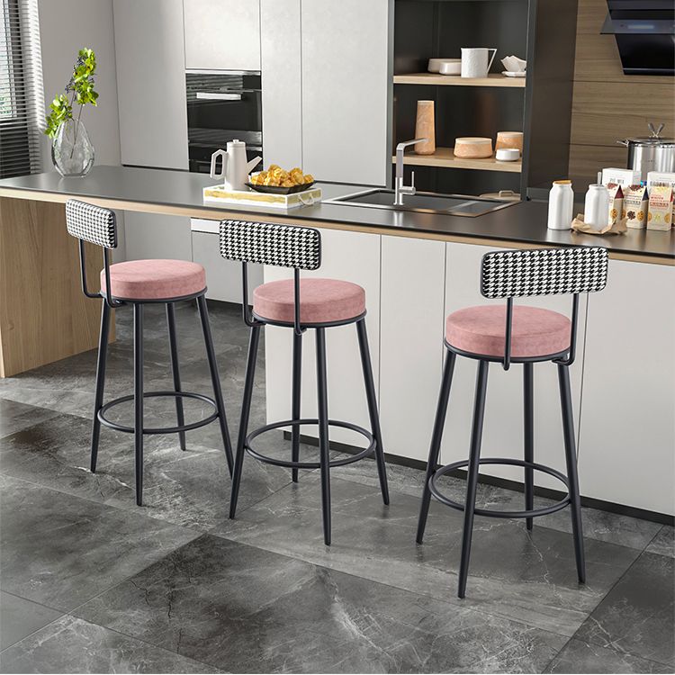 Modern Armless Backrest Counter Stool Iron Kitchen Bar Stool with Velvet Cushion and Pedal