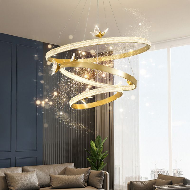 Ultra-modern Round Hanging Chandelier Acrylic Suspension Lighting with Hanging Cord for Living Room