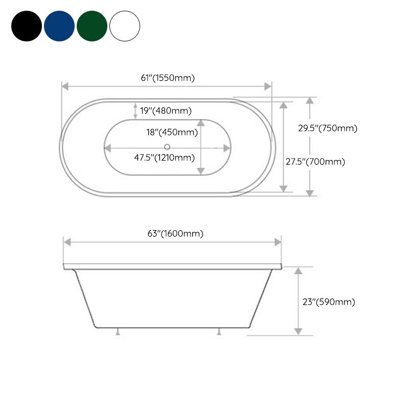 Contemporary Oval Acrylic Bathtub Soaking Drop-in Bathtub with Faucet