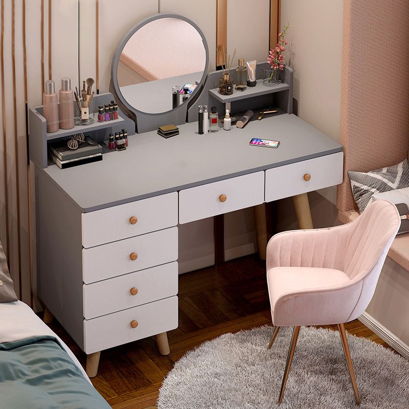 Artificial Wood Countertop White/grey 4 Legs Dresser with 6 Drawers
