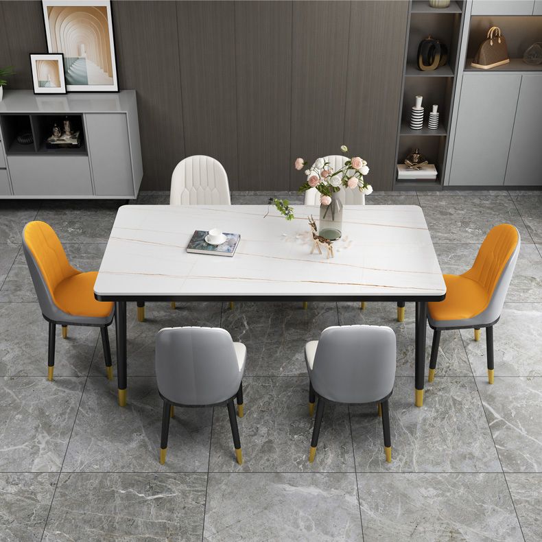 Rectangle Stone Top Dining Table Glam Style Kitchen Dining Table