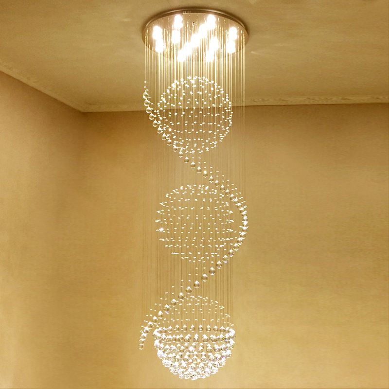 Spiral Droplet Hanging Light Fixtures Modern Simple Stainless Steel Ceiling Pendant for Stairwell
