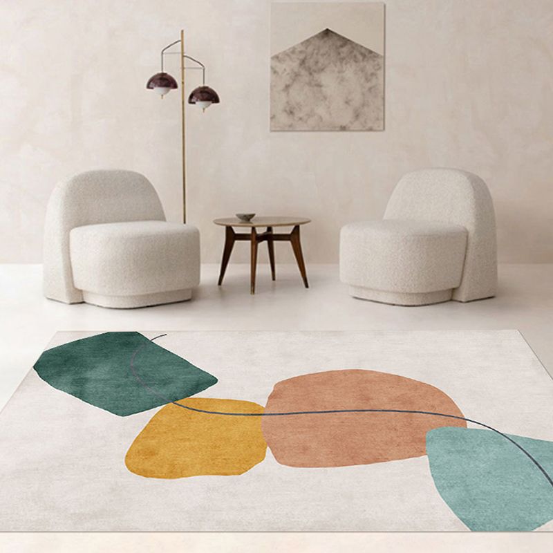 Apricot Tone Home Decoration Carpet Modern Color Block Printed Area Rug Polyester with Non-Slip Backing Rug