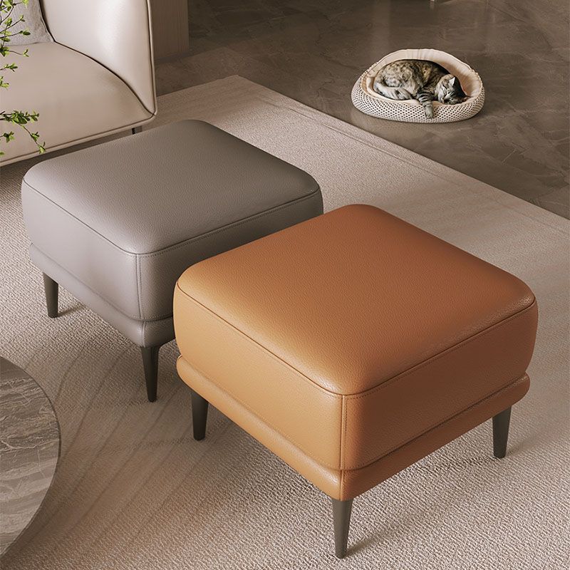 Contemporary Square Ottoman Home Leather Foot Stool with Legs