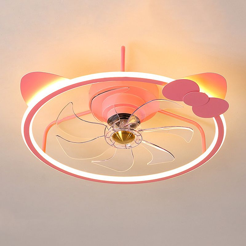 7-Blade Metal Ceiling Fan Children Pink Fan with Light for Room