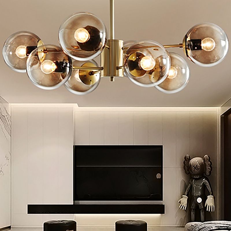 Modern Globe Chandelier Light Fixtures Multi-Head Suspension Pendant Lamps with Glass Shade