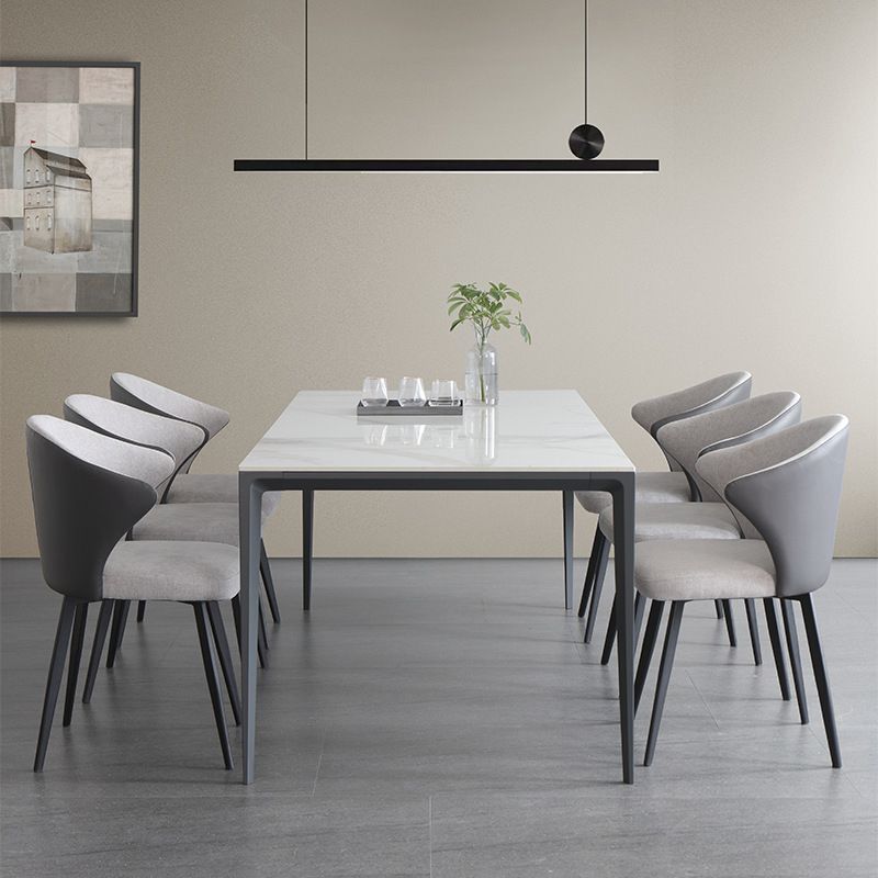 Sintered Stone Top Dining Table Rectangle Table in White with Metal Base and 4 Legs