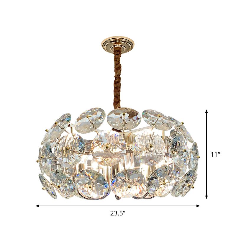 Clear Crystal Round Hanging Pendant Minimalism 8 Heads Bedroom Ceiling Chandelier