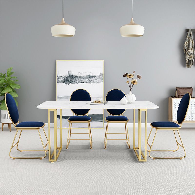 Rectangle Double Pedestal Dining Table Glam Faux Marble Table for Dining Room