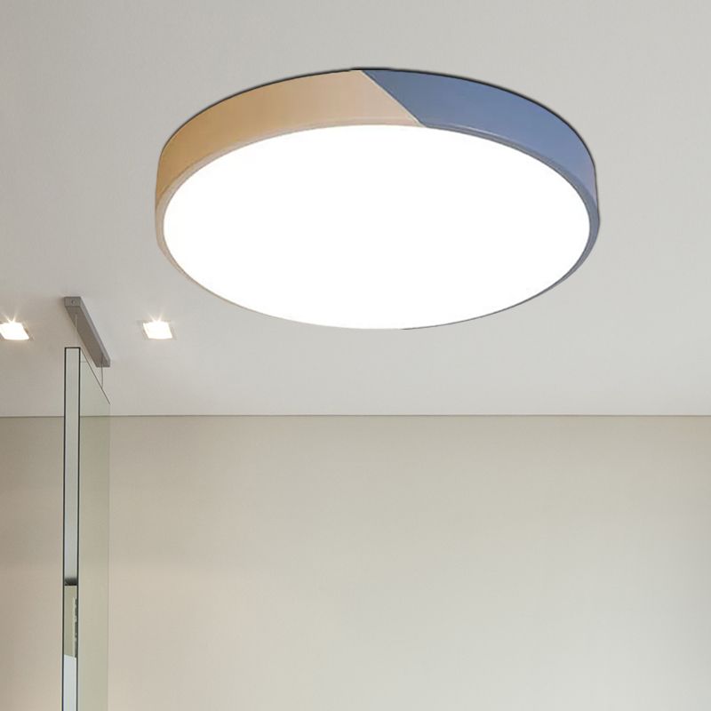 9"/12"/16" Dia Round Flush Mount Lamp Macaron Acrylic and Metal Grey/Yellow/Blue LED Ceiling Fixture for Bedroom