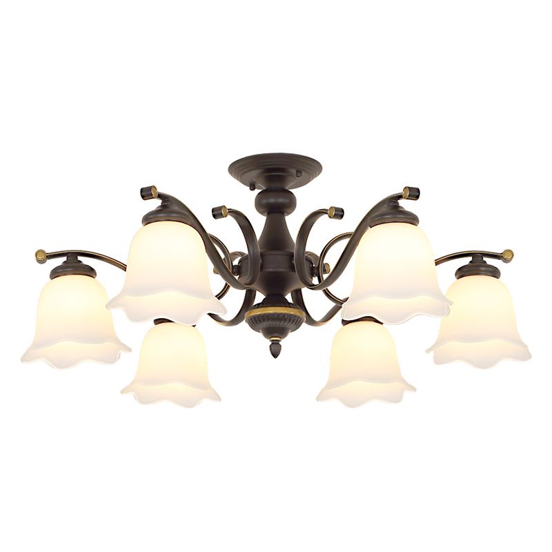 Schwarzer Blütenschatten Halbflush Mount Vintage Frosted Glas Schlafzimmer in der Nähe des Deckenkrorenleuchters