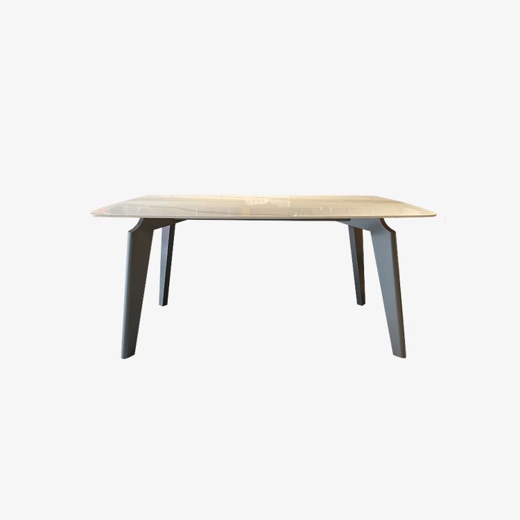 Contemporary Rectangle Dining Table Sintered Stone Top Table with 4 Grey Steel Legs
