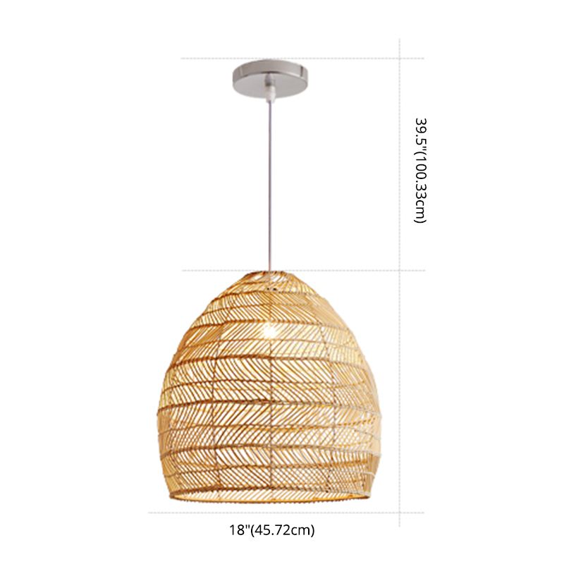 Chinese Pastoral Pendant Light Rattan 1 Head Hanging Light for Bedroom