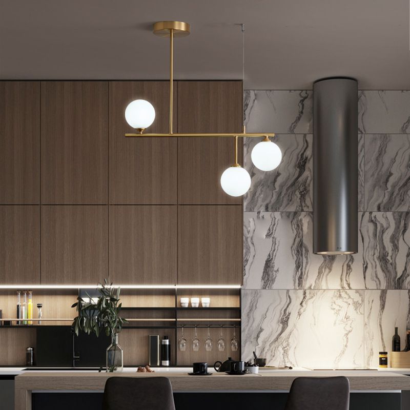 Stile moderno Opal Glass Orb Orbomone a sospensione in oro chiaro soggiorno lampadario