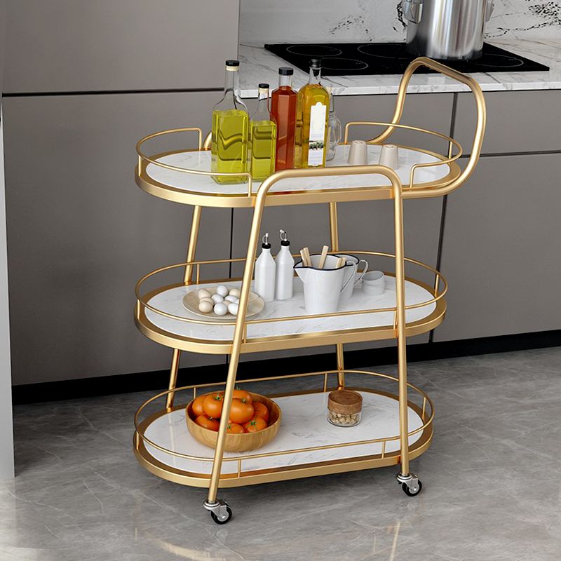 32.28"H Modern Rolling Oval Prep Table Metal Prep Table for Home Use