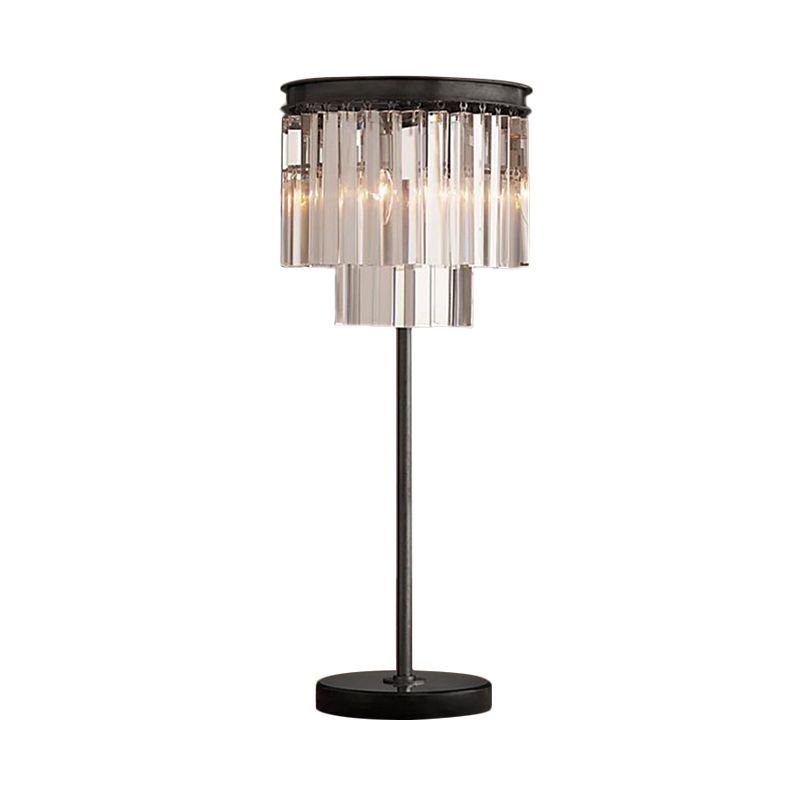 Simplicity Cylinder Shape Table Lamp Hand-Cut Crystal 3 Bulbs Reading Book Light in Black