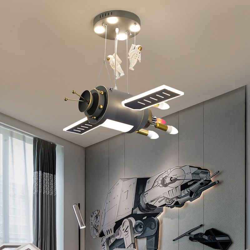 Spacecrafre gris LED Chandelier Cartoon Metal suspendu PENDANT POUR CHAMBRE À LES ENFANTS