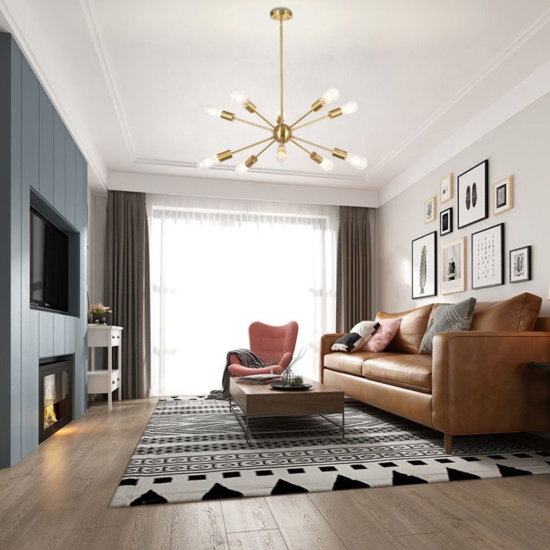 Lámpara metálica de araña de bombilla industrial desnuda con diseño de ráfaga de sol